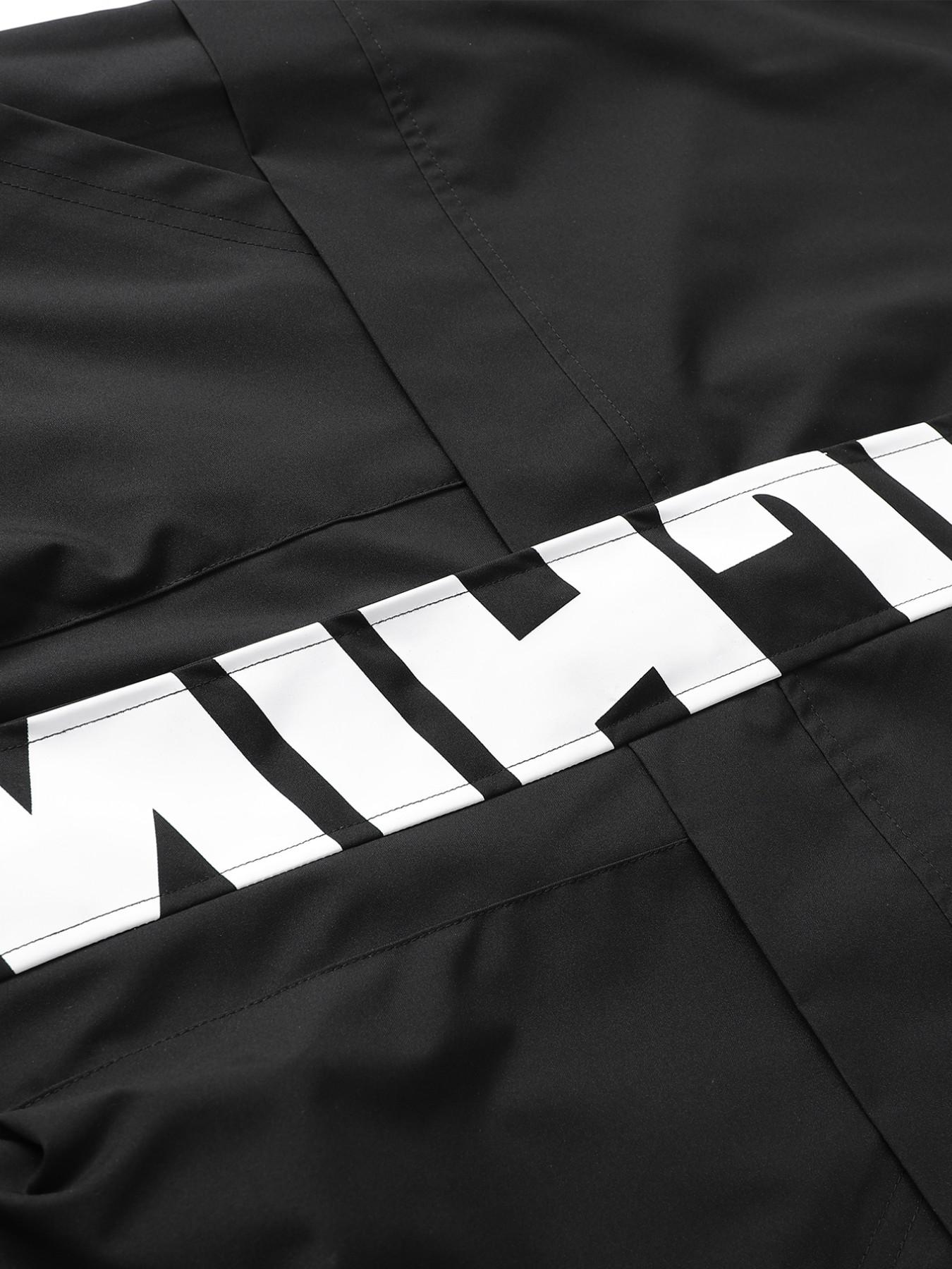 Men's Plus Size Windproof Zipper Jacket, Smooth Durable Fabric, Loose Fit Stand Collar Workwear, Letter Print Design, Retro Sport Style