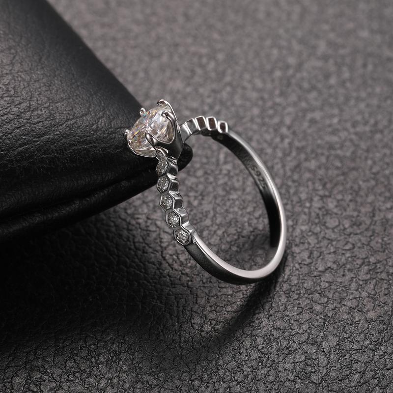 【#R42】925 Sterling Silver Synthetic Moissanite Ring, Women, 6 Prong Setting, D Color, Wedding Jewelry