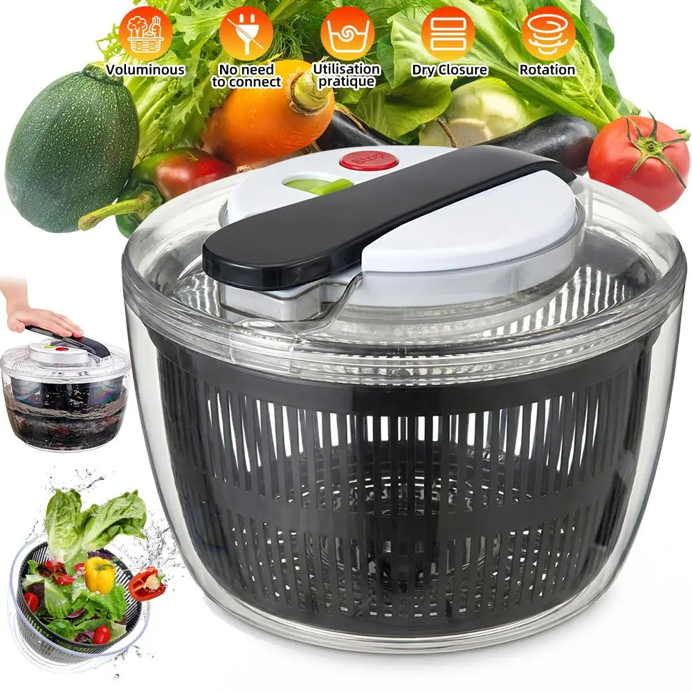 Push-Action Kitchen Utensils Salad Spinner Colander - Stainless Steel Round Bowl Vegetable Dryer with Drainage Function - Coffee Table Fruit Bowl