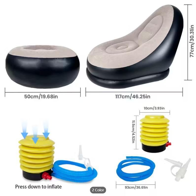 Folding Reclining Lazy Sofa Chair Portable Flocking Air Couch with Foot Stool for Relaxation Indoor Living Room Gaming Bedroom Office Balcony Outdoor Travel Camping