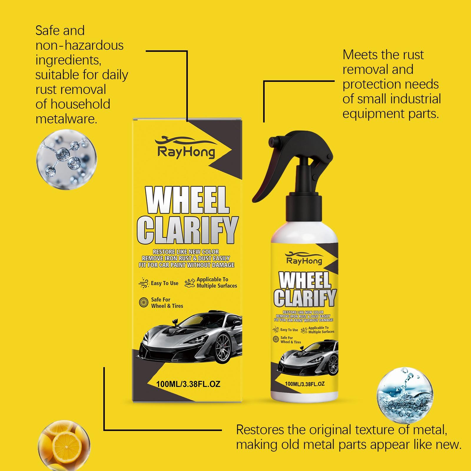 Wheel HUB Rust Removal Refinish Spray, Car Body Wheel Brake Dust Surface Rust Daily Cleaning Shine Care, Automotive Maintenance Solution
