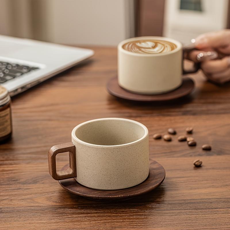 Vintage Ceramic Coffee Cup Set with Tray, Classic Straight Mouth Design, Heat-Resistant Handmade Mug, Large Floral Cup for Home and Cafe