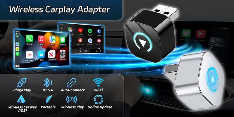 2026 Upgraded Wireless CarPlay, Compatible with iPhone and Android, converts Wired to Wireless, Supports Dual-Mode Bluetooth/WiFi Connectivity, Hands-Free Calls, Plug & Play, Car Video Players
