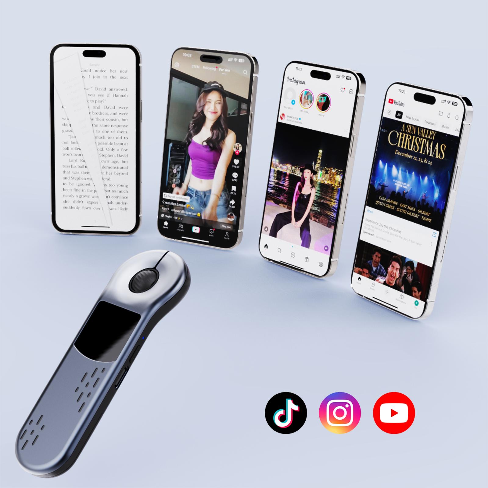 Remote Mouse for Tik_Tok Scrolling with Touchpad, Bluetooth Air Mouse, Presentation Clicker with Red Laser, USB-A & USB-C Receiver, Wireless Short Video Scroller, Page Turner for Kindle APP, For IOS/Android/PC/Laptop/Mac/Tablet