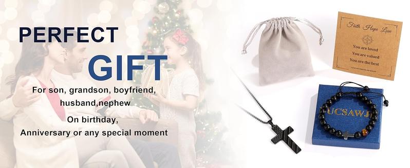 Men's Cross Necklace: Bible Verse & American  Flag Pendant | Stainless Steel Patriotic Faith Chain - Bold Gift for Him men boy black tone Strength Inspiration