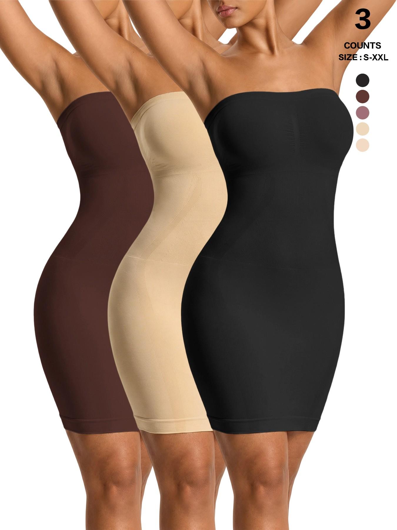 Seamless Strapless Shapewear Slip Dress, Waist Tummy Control Body Shaper, Casual Y-Type Design, All Seasons, Plain Surface, Regular Length