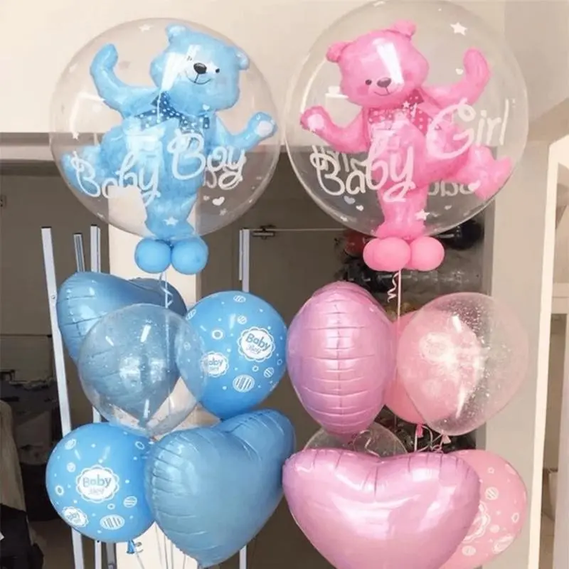 10Pcs 19-Inch Pink/Blue Bear Balloon Transparent Gender Debunking Bear Foil Balloons For 1st Birthday Party Helium Balloon Gender Reveal Decoration,Christmas