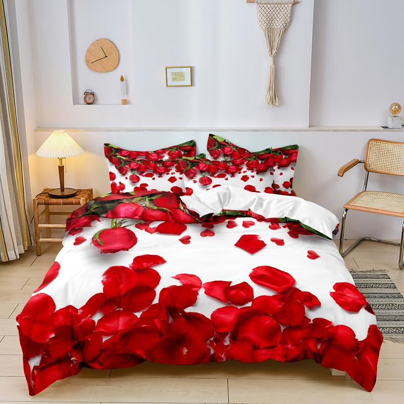 3 Counts/set Valentine's Day Love Letter Rose Pattern Duvet Cover Set including 1 Duvet Cover + 2 Pillowcases, Soft and Comfortable Decorative Bedding for Bedroom or Guest Room, Without Comforter
