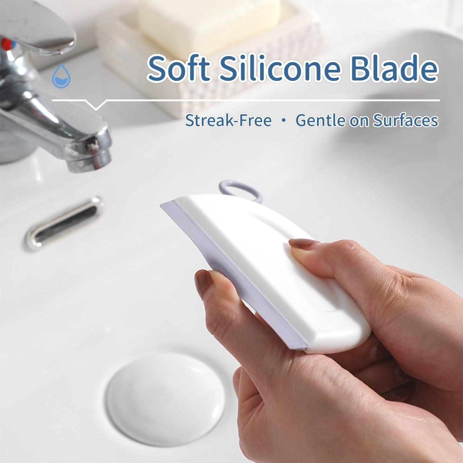 2-Pack Small Squeegee Set, Scratch-Free Cleaning Tool for Shower Glass Doors, Mirrors, Tiles, Countertops, Kitchen, Car, RV Bathroom, Blue