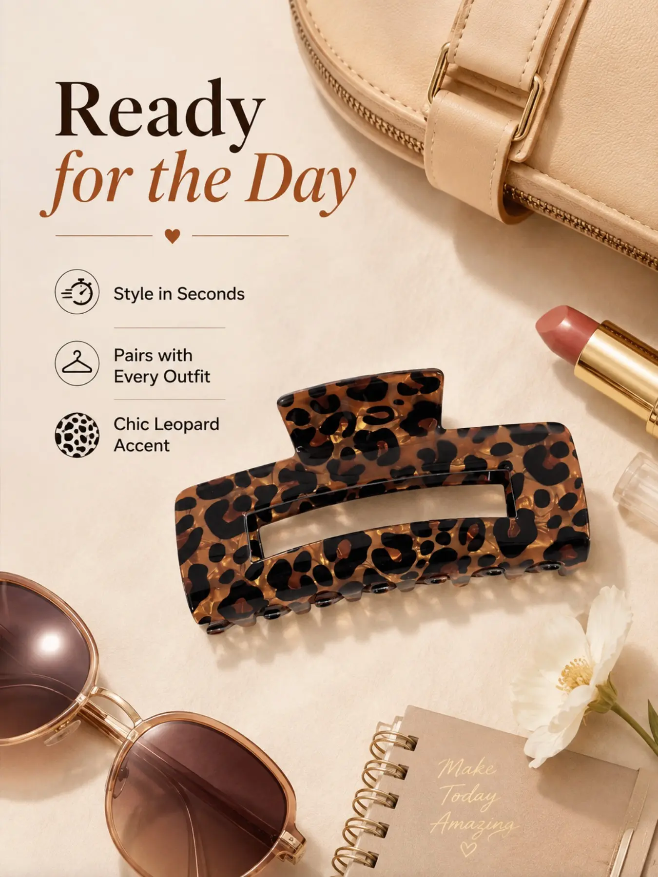 Leopard Print Hollow Rectangle Hair Claw Clips, Lightweight Acrylic Hair Accessories for Women Girls, Non Slip Strong Hold Hair Clips for Travel Daily Hairstyle, Back to School Gift