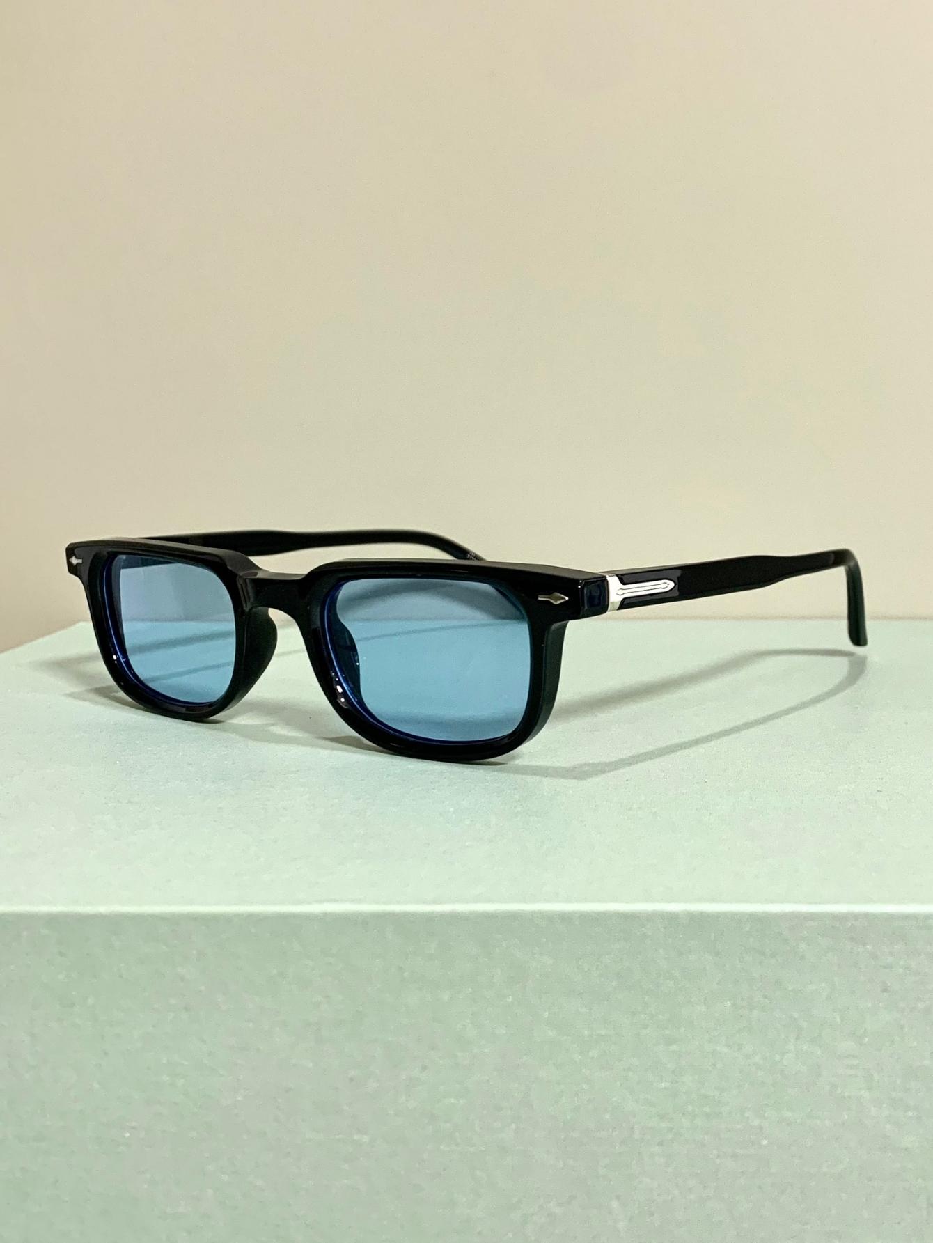 Rectangular Narrow Frame Glasses, Retro Fashion Trend Decorative Eyeglasses for Men and Women, Novelty Metal Hinges