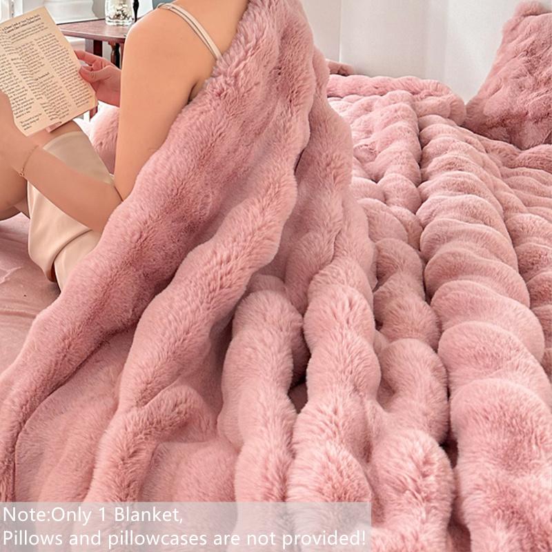 King Size Bubble Blanket, Striped Pattern, Thick Warm Material, Soft Cozy Blanket, Ideal for Home Sofa, Bedroom, Nap, Travel, Christmas Gift Backup