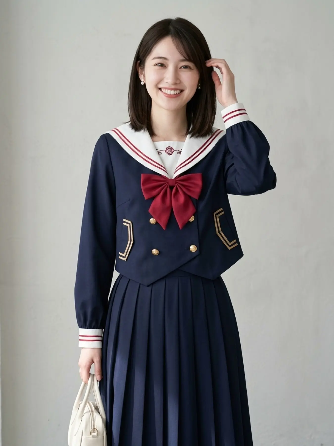 Heart Valley Jk Uniform Set, Student Academy Style, Japanese Sailor Dress, Long Slim-Fitting, Solid Pattern, Spring & Fall