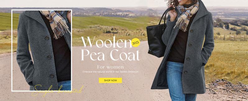 Chouyatou Women's Casual Thicken Wool Blend Stand Collar Single Breasted Pea Coat Womenswear Jackets Women's Elegant