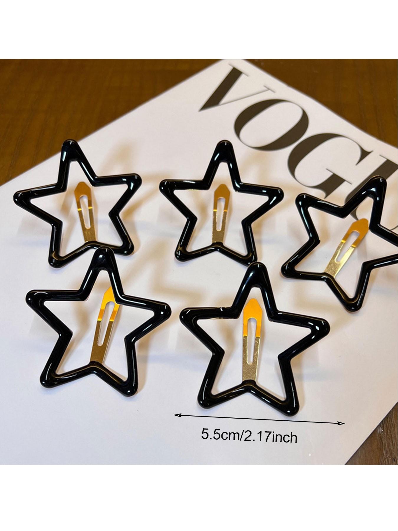 5 Pcs Set Random Color Metal Star Hair Clips, Cute Fashion Accessory for All Seasons, Stylish Side Bangs Decorative Headwear