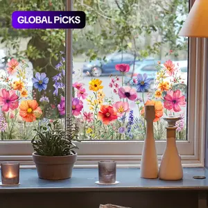 Double Sided Window Sticker, 1 Sheet Colorful Flower Pattern Window Decal, Decorative Sticker for Home Living Room Bedroom, Home Decor, Ornaments, Floral Pattern Sticker