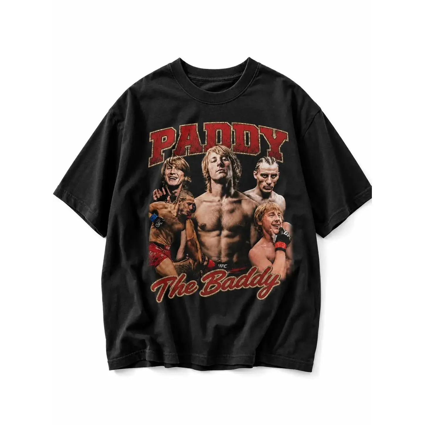 Paddy The Baddy UFC Graphic Tee, Vintage MMA Fighter Portrait Washed Cotton T Shirt for Men