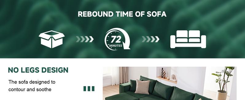 【3 packages】135.4" Cloud Couch Sectional, Modular Sofa with Deep Seat, Plush Corduroy L Shaped Boneless Couch, Convertible Sectional Couches for Living Room, 5Seat