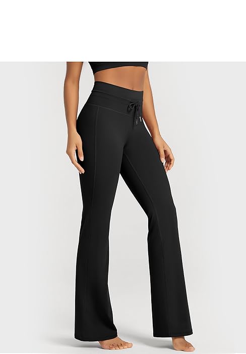 ODODOS Female High-Waist Leggings - 25"/28" Inseam, Drawstring Tie, Pockets, Sporty Chic for Workout Yoga (Brunette, Charcoal, Burgundy Color Options), Adjustable Waist Leggings, Athletic Fitted Leggings