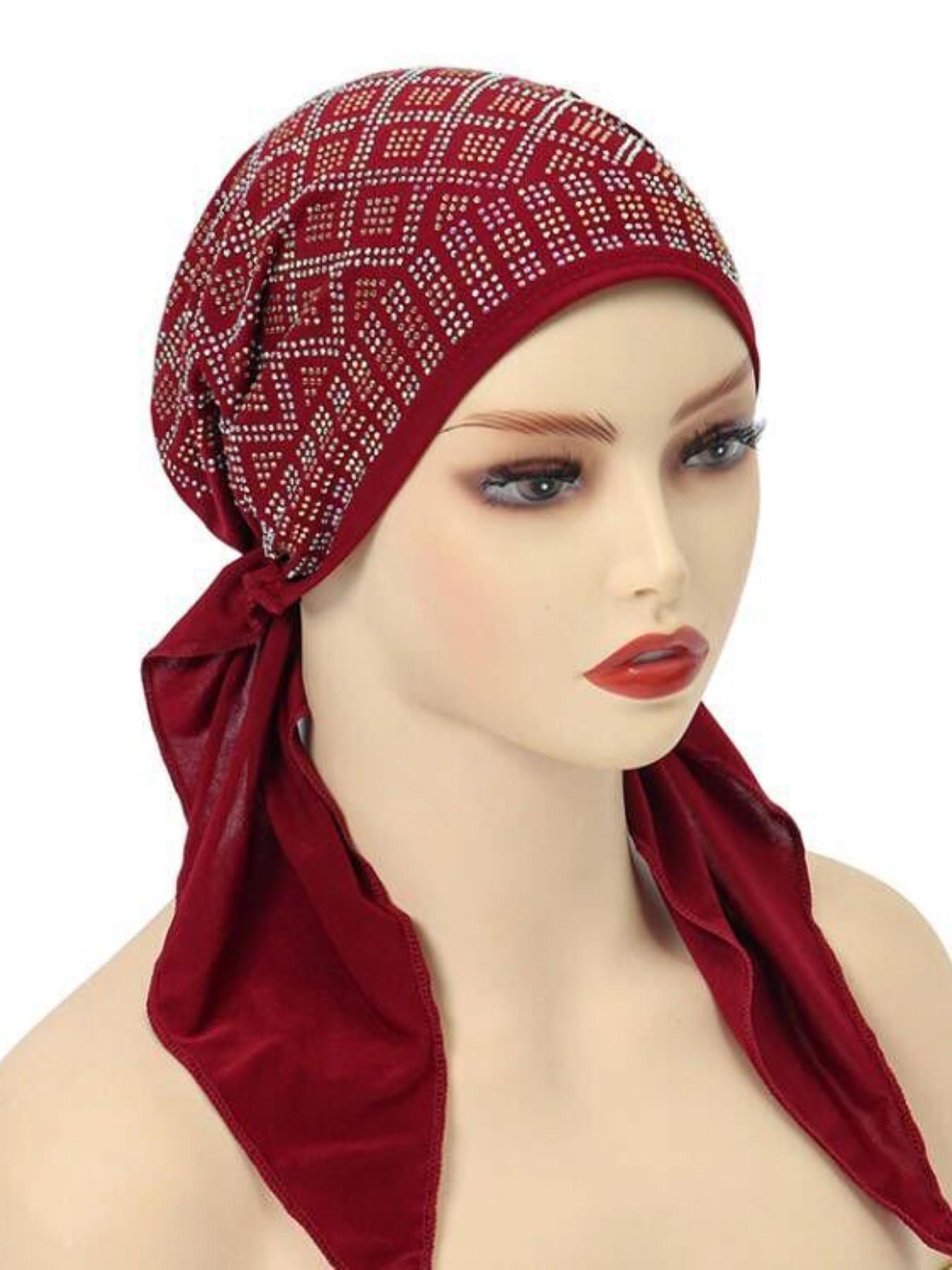 Women's Elastic Turban Hat, Soft Solid Color Diamond Casual Hat, Hijab Headwrap Inner Cap Bonnet, Ideal for Outdoor Use