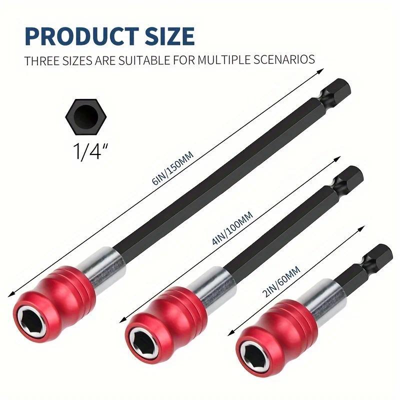 3-piece set of hexagonal handle red quick release self-locking extension rod 60/100/150mm screwdriver head extension rod Hand Tools