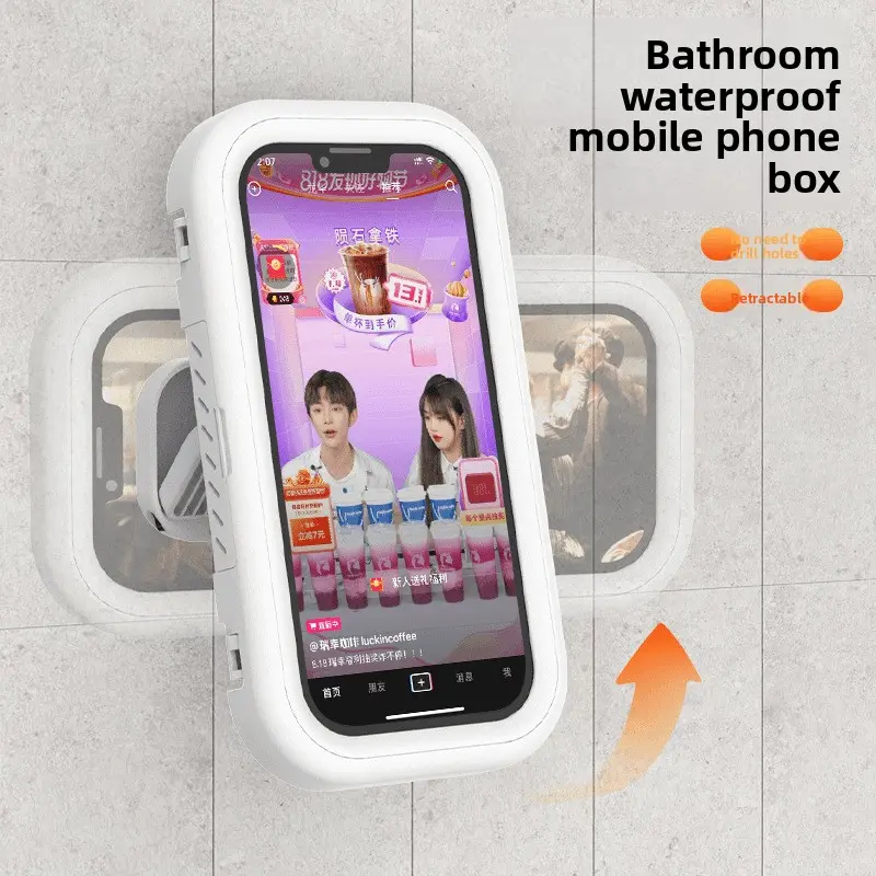 multi purpose waterproof phone storage box anti fog wall mounted rotating phone stand for bathroom kitchen hands free tv watching no punching mobile phone holder