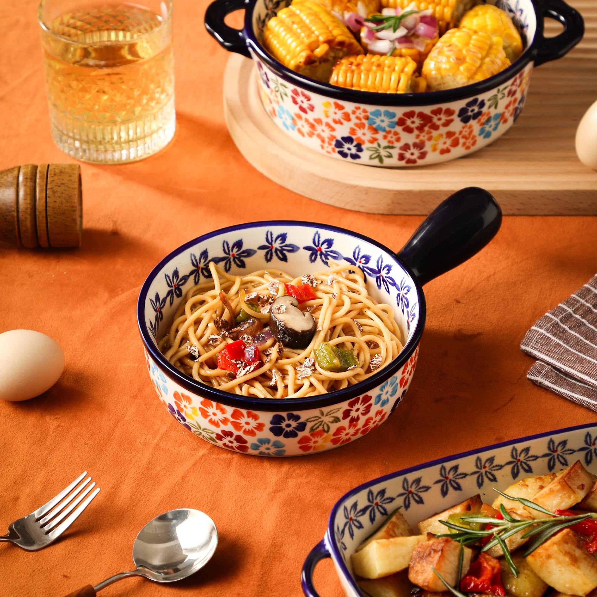 Vintage Ceramic Baking Tray, Heat Resistant Bakeware, Rectangle Fruit Bowl & Cheese Baked Rice Serving Dish, Ideal for Oven & Microwave Use at Home, Thermal Casserole Dish