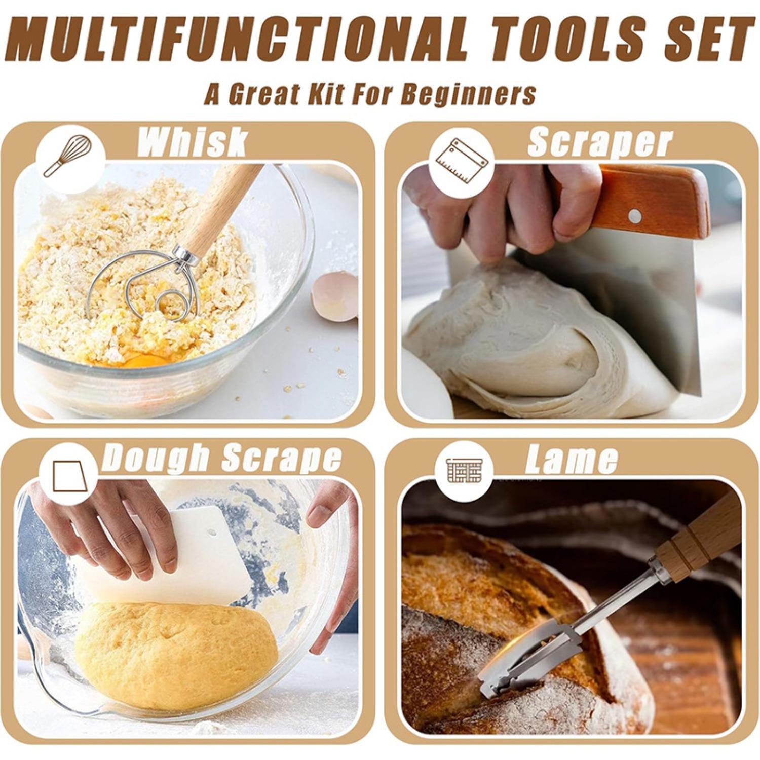 PrimPick Complete set of natural yeast starter making tools | Easy to clean and operate, suitable for both beginners and baking enthusiasts | Natural woven fermentation basket with a complete set of accessories