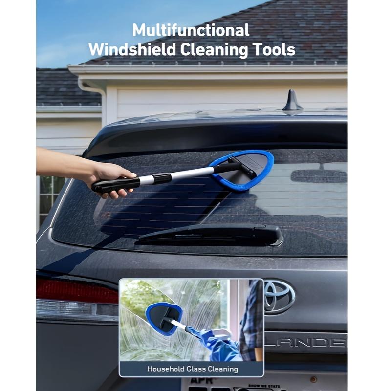 Car Windshield Cleaning Tool Set, Includes 4 Reusable Microfiber Pads & Extendable Handle, Automatic Glass Wiper Kit for Easy Cleaning, Car Cleaning Supplies