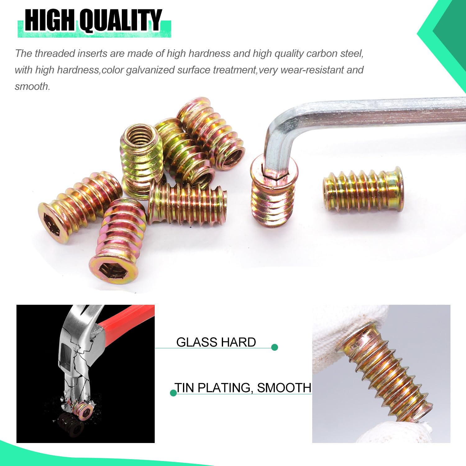 /32PCS 5/16"-18 Threaded Inserts for  Furniture Screw-in Nut  Inserts Bolt Assortment Kit with M8 Hex Wrench (5/16"-18 x20mm)