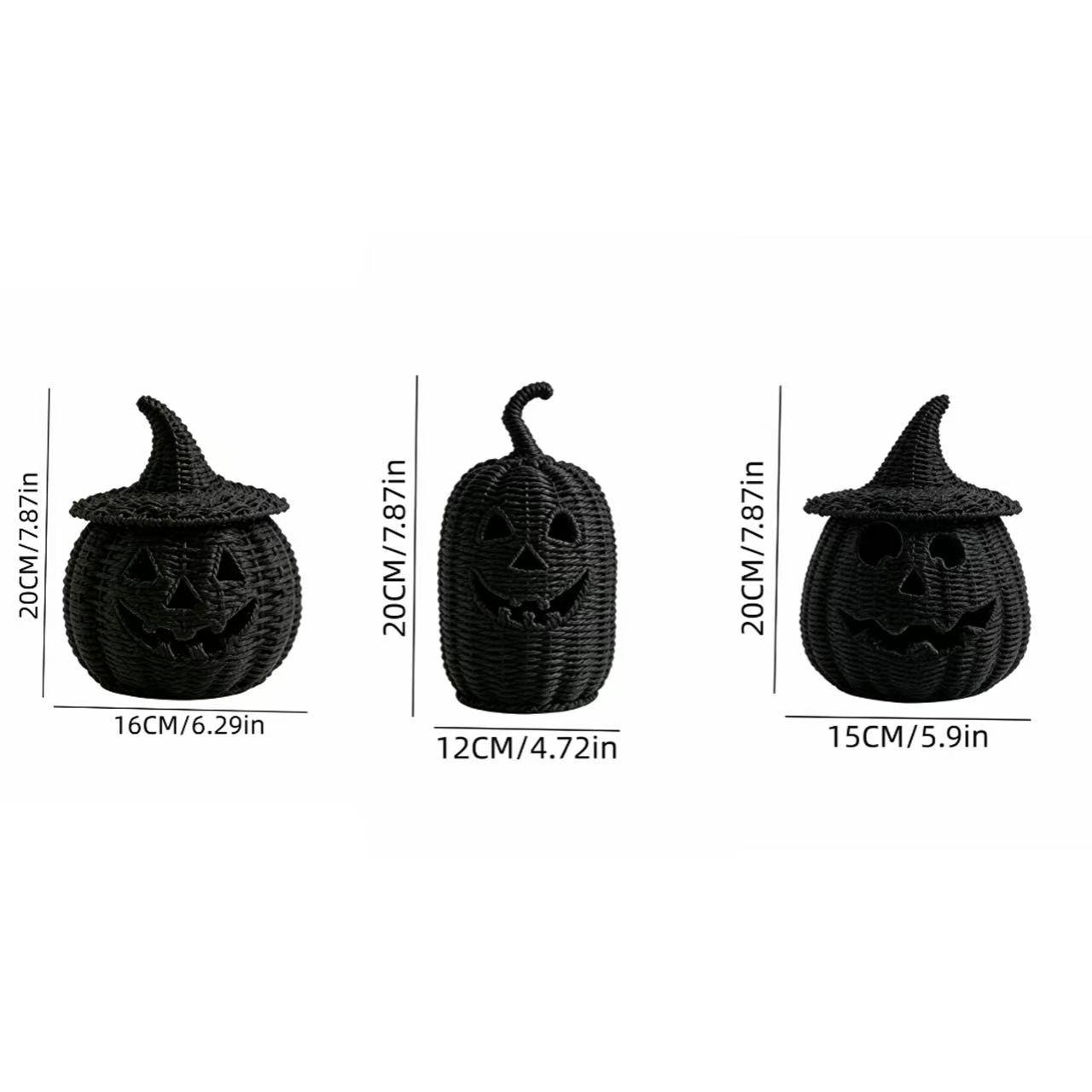 1PC Woven Black Pumpkin Jack-o'-Lantern Candle Holder, Halloween Tabletop Tealight Holder, Home & Party Decor Ornament, Tea Light Candle Holders