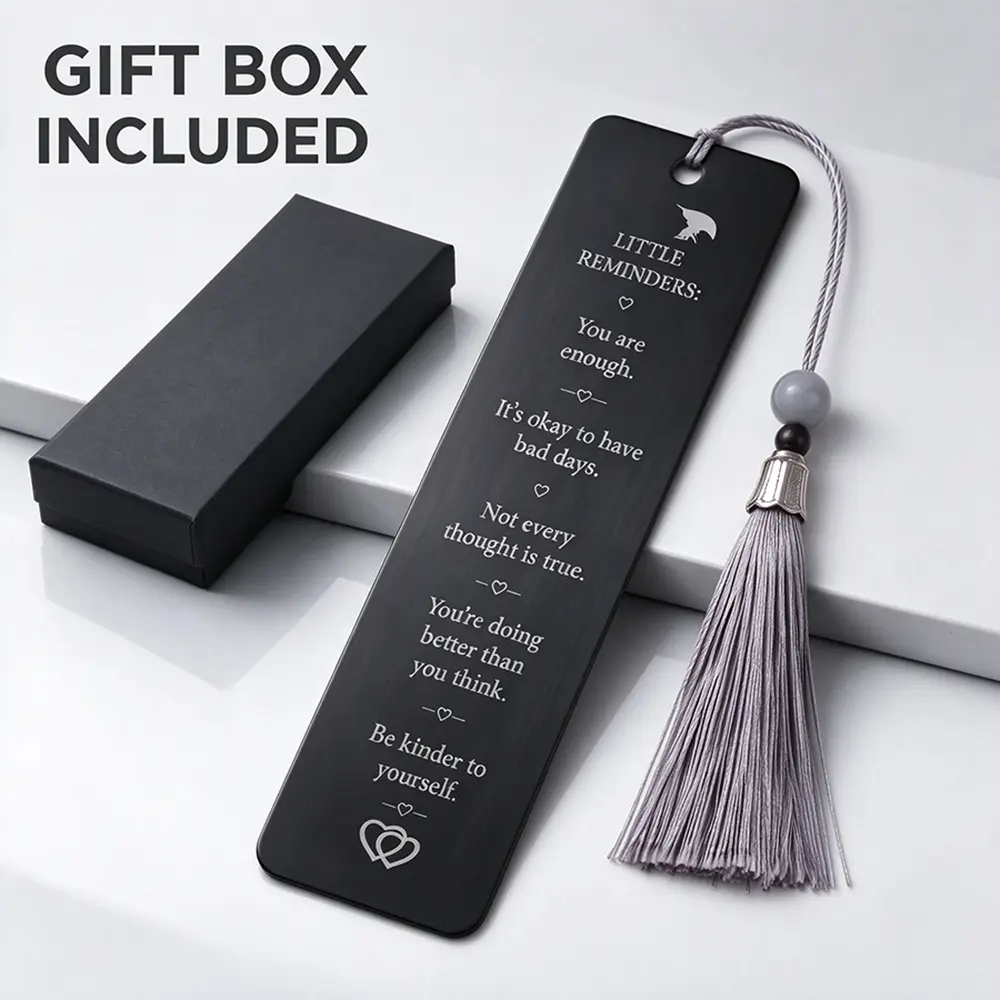 Little Reminders Bookmark Gift, Uplifting Affirmation Metal Bookmark with Tassel & Gift Box, Self-Care Quote Bookmark for Readers, Elegant Book Accessories for Women & Men, Book Lover Gift Ideas, Graduation Birthday Christmas Gifts for Friends Family