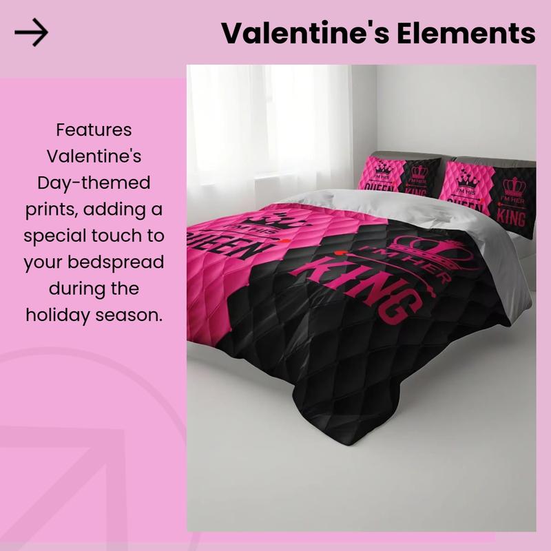 3-piece couple style king and queen printed duvet cover set, Bedroom Bedding Set, Valentine's Day elements, including 1 duvet cover and 2 pillowcases (excluding the core), suitable for all seasons, creating romantic bedroom couple bedding