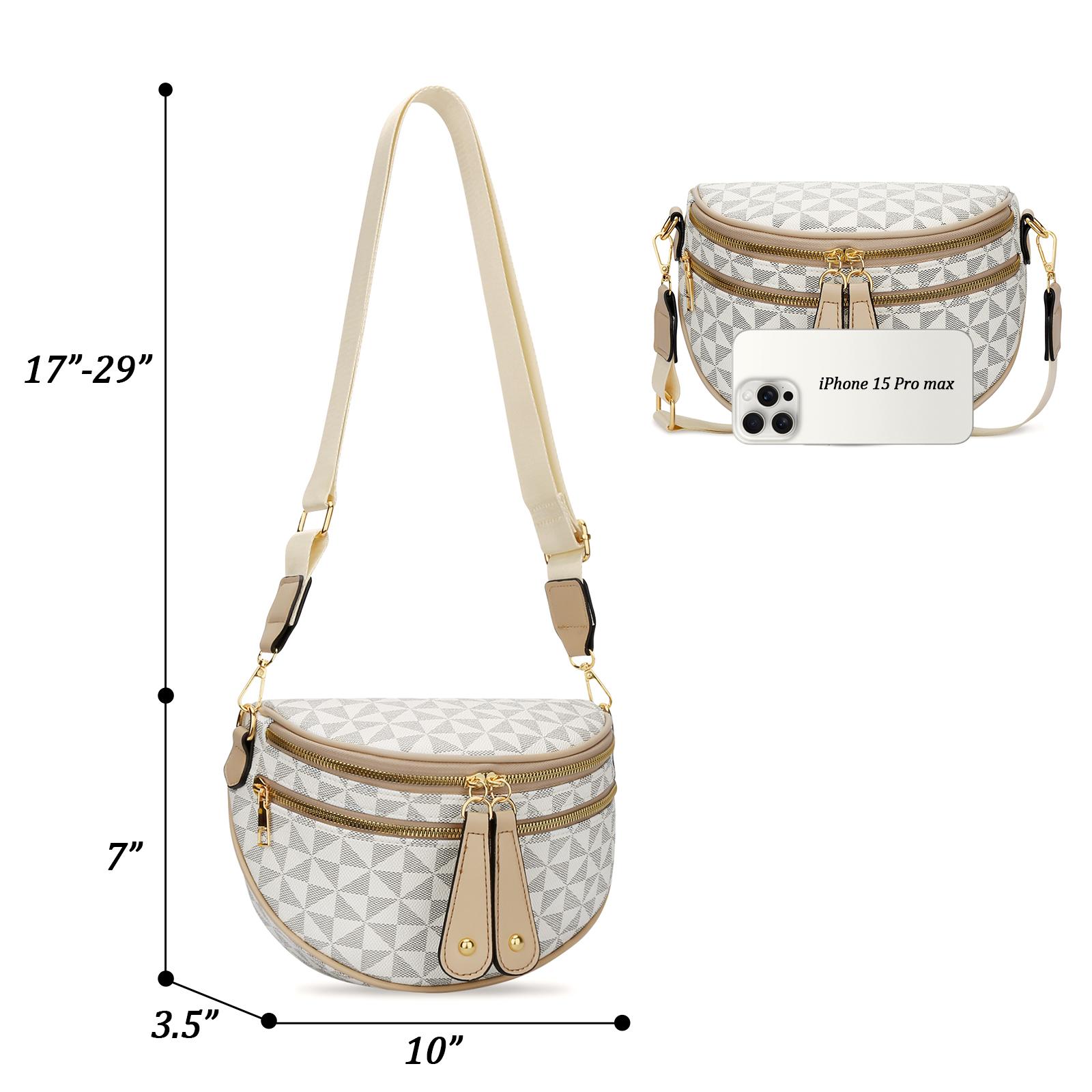 KKXIU Crossbody Sling Bag for Women Trendy Fanny Pack Vegan Leather Chest Bag Checkered Bum Bags for Women Crossbody, Large Fanny Pack Checkered Purse Oversized Slouchy Belt Bag Shoulder Strap Casual Outings Travel Spring