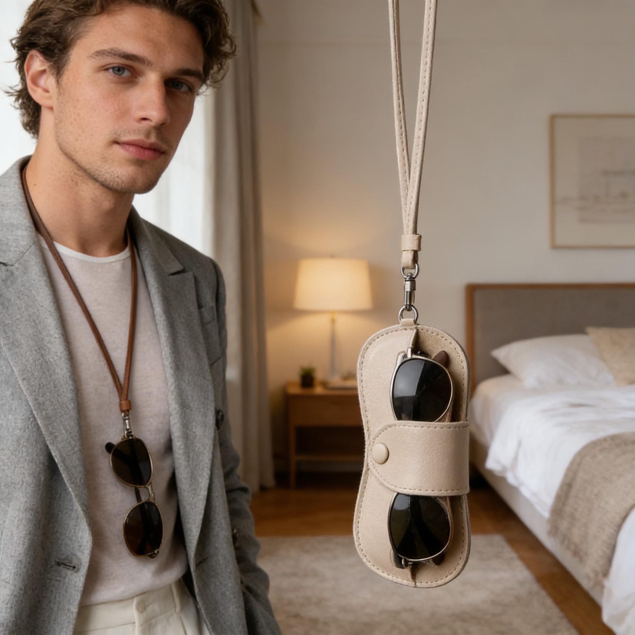 Creative Fashion Neck Strap Glasses Case, All-Season Unisex Artificial Leather, Perfect Gift for Birthdays, Anniversaries, Graduation