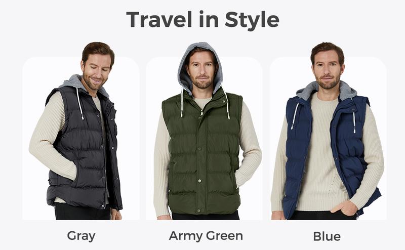 Men's Thicken Winter Vest Water-Resistant Puffer Jacket Thicken Vest with Removable Hood Menswear Tops Underwear Gilet Human Bestie