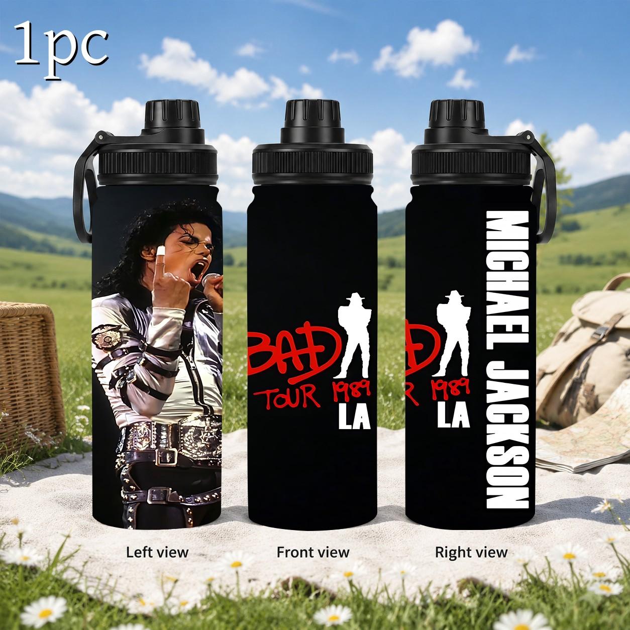 1pc 20oz Michael Jackson BAD Tour 1989 Graphic Water Bottle, Stainless Steel Insulated cup, Stylish Tumbler, Large-capacity outdoor camping travel cup, For Concert Fans Holiday Present