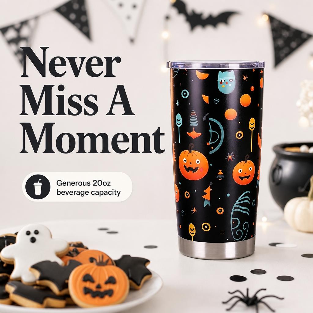 Halloween Pumpkin Ghost Thermos, Reusable Travel Coffee Cup, Stainless Steel Car Cup, Cute and Quirky Holiday Drink Cup, with a Transparent Leak-proof Lid, Perfect for Parties and Everyday Use, Ideal Halloween and Birthday Gift