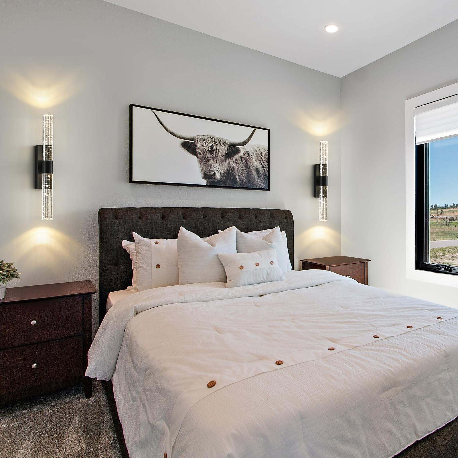 2Pcs Wall Lamps, Luxury Crystal LED Wall Lights, USB Rechargeable, 4000mAh, Magnetic Mount for Wireless Installation, Remote-Controlled Dimming, For Dining Rooms, Bedrooms and Bathroom Mirror Wall Lighting