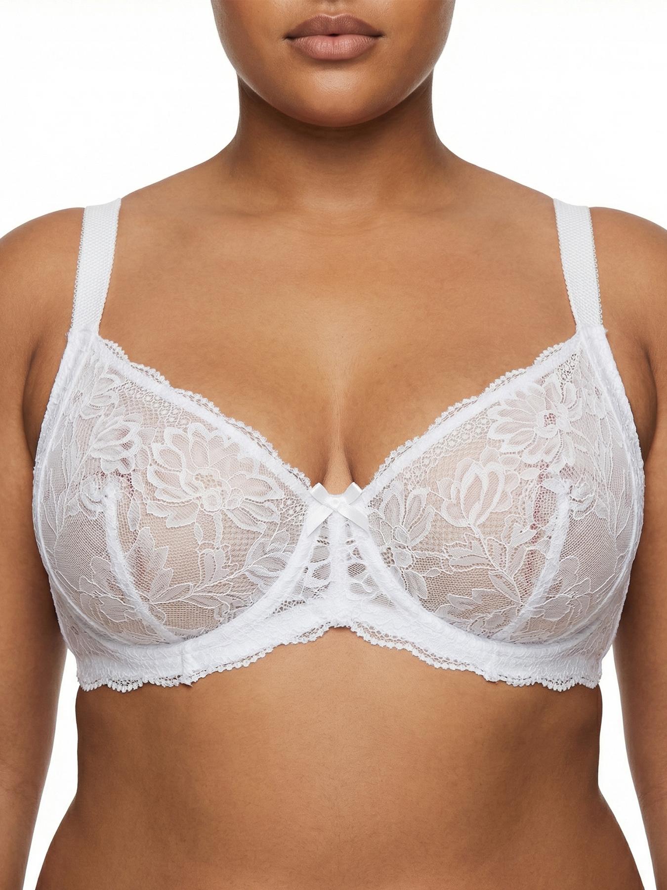 Plus Size Unlined Lace Bras for Women, Full Coverage Minimizer Bra, No Padding, Semi-Sheer, Moisture-Wicking, Breathable, Underwire Support