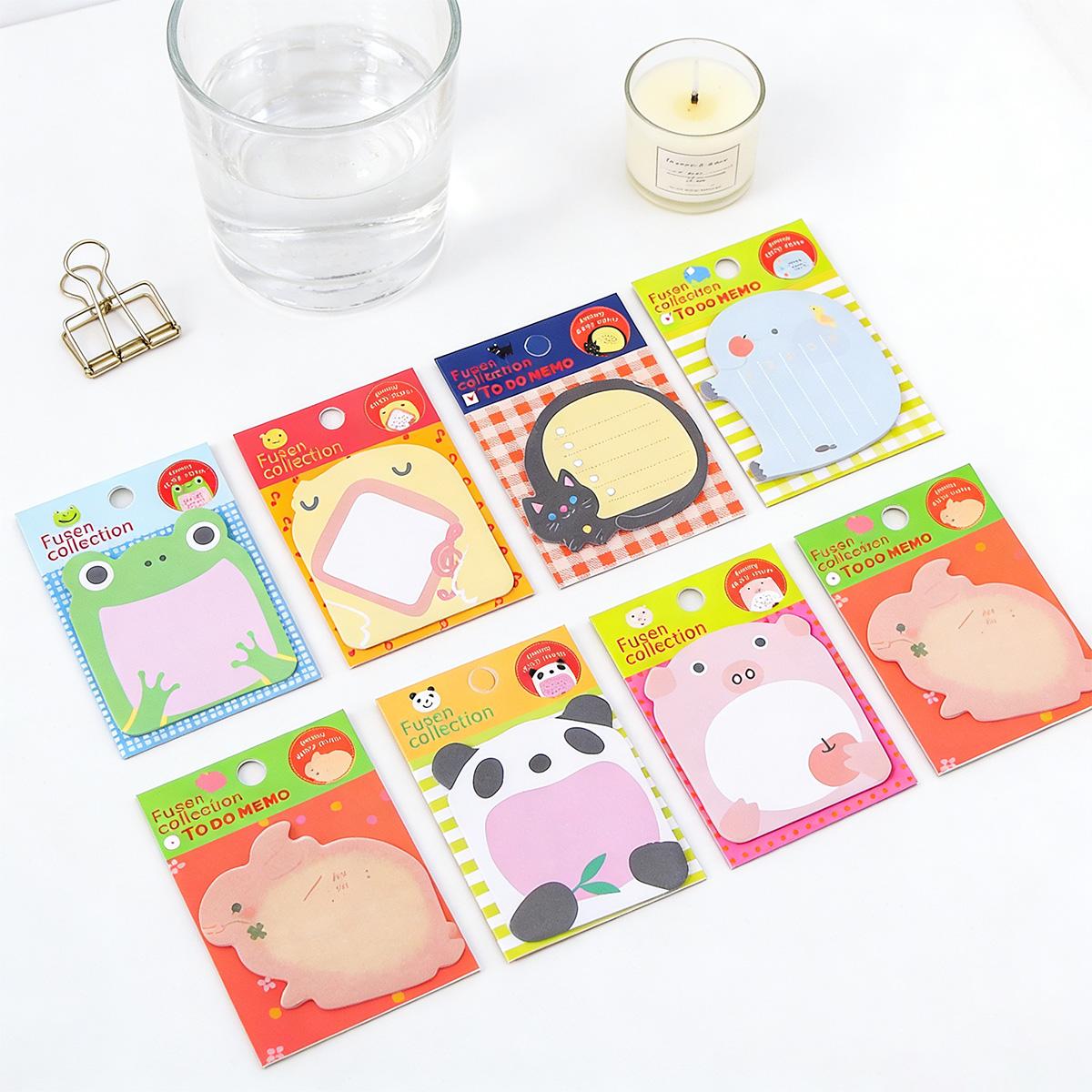4/8 pcs/pack Forest Animal Series Family Marker Notepad Sticky Bookmarks Portable student note paper, self-adhesive notebook with markers on note paper, suitable for school and office use