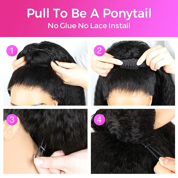 10s Install Wig [3 In 1 Half Wig] Half Wig Kinky Straight Flexi-Fit Invisi 3 in 1 Wigs Flip Drawstring Wig 180% Density Glueless Wigs 100% Human Hair Natural Black Ready to Go Headband Wig for Women TikTokShopBlackFriday