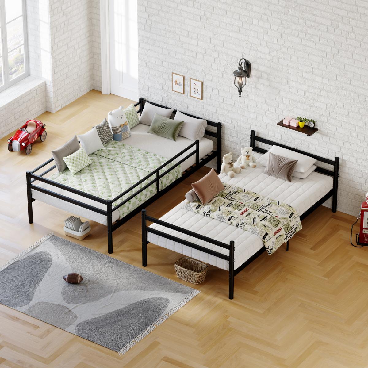 Twin Over Twin Metal Bunk Bed with Ladder and High Guardrail - Convertible Splittable Bunk Bed Frame with Under Bed Storage Space, Noise Free, BLACK