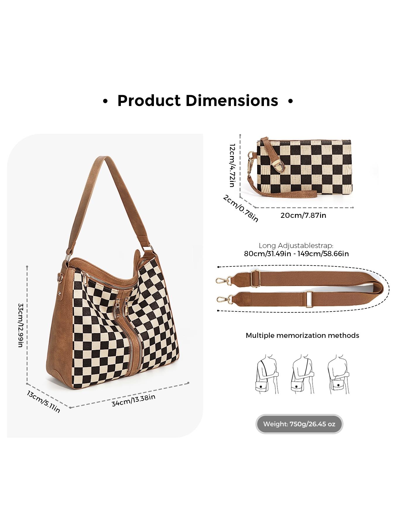 Checkered Plaid Pattern Women Large Crossbody Bags Ladies Satchel Shoulder Handbags Purse and Wallet Set for Women Totes Hobo Purses with Adjustable Strap For Work, Travel Fashionable Patterned Bag