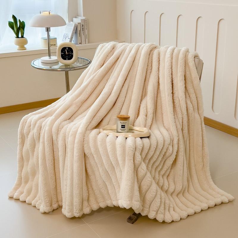 Luxurious Reversible Rabbit Fur Throw Blanket, Soft and Comfortable, Ideal for Home, Office, and Outdoor Use, Single Piece