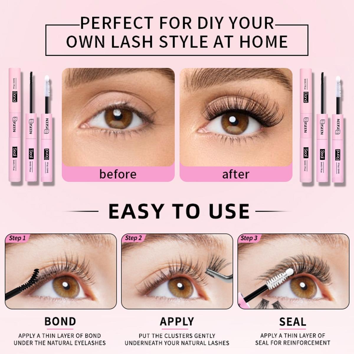 Lash Clusters Kit Manga Lash Individuals False Lash Extension Lash Extension Kit 8-18mm Volume Cluster Eyelashes Wispy C-Curly DIY Cluster Eyelash Extensions Kit Eyelash Glue Extension with Bond&Seal&Eyelash Tweezers
