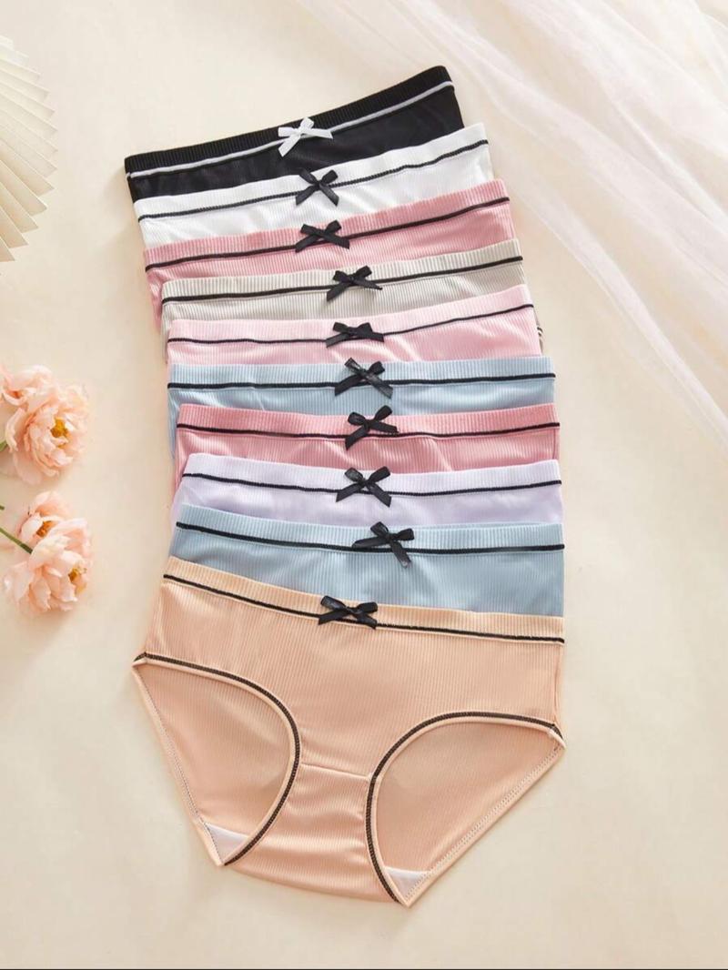 Girls' Simple Casual Comfortable Breathable Panties, With Cute Bow Design,Elastic Waistband, Student Underwear,Daily Wear,Girl's Briefs for All Seasons, Soft Panties