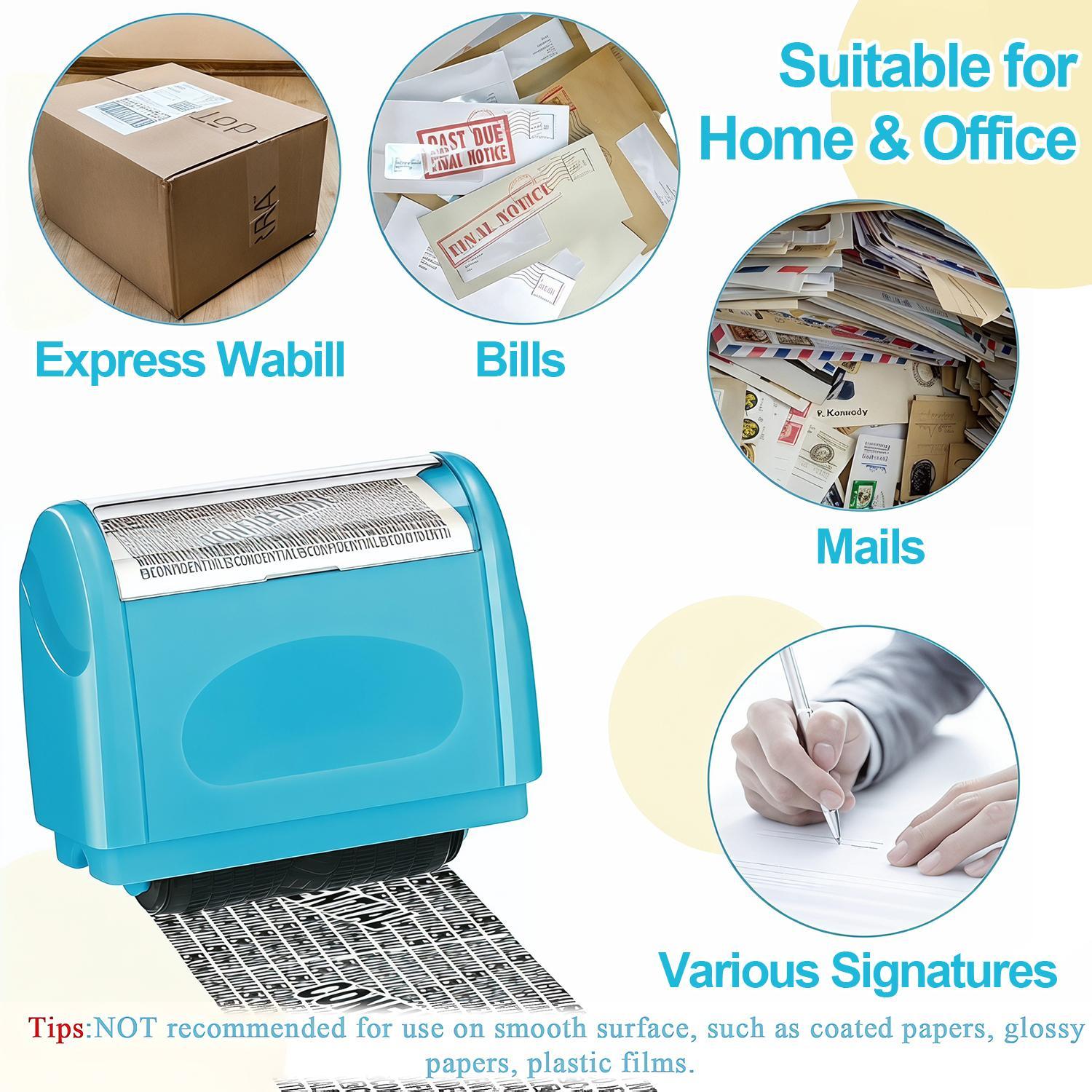 Identity Protection Roller Stamp Identity Theft, Confidential, Privacy Roller Stamp Information Blocker and 3 Pack Refill Ink for ID Account Data Address Security