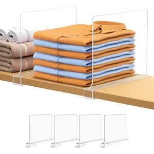 4 PCS Shelf Dividers for Closet Organization Acrylic Clear Closet Shelf Divider for Wooden Shelving Suitable for Wooden or Vertical Shelves Or Bedroom, Kitchen and Office