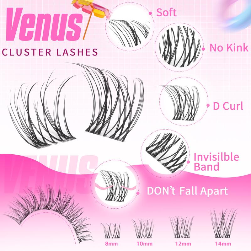 Geeneiya VENUS Lashes Waterproof DIY Lash Extension Kit, 8-14MM Wispy Lash Clusters Kit, Ultra-thin Soft Band Eyelash Extension Kit with Lash Bond and Seal, Professional Lash Remover, Tweezers for Girls Gift Makeup Cosmetic TikTokShopBlackFriday